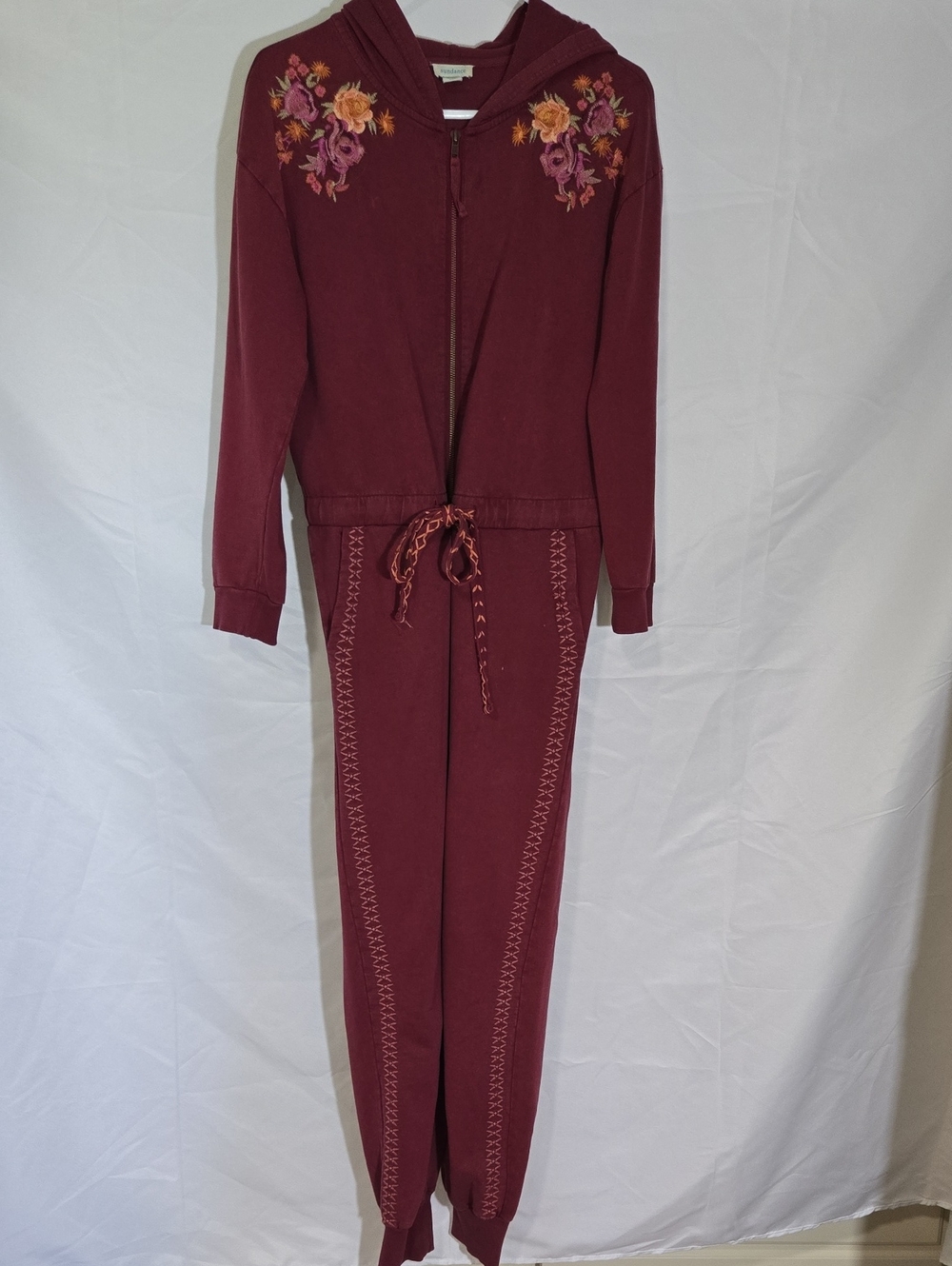 Sundance Women’s Embroidered Hooded Jumpsuit - Burgundy